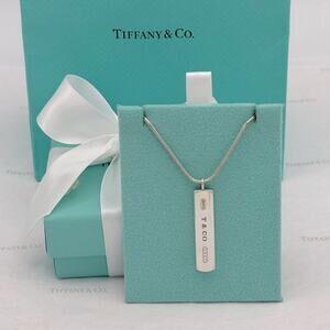 Tiffany & Co 1837 Bar Pendant Necklace 17" Sterling Silver W/ Gift Pouch Box